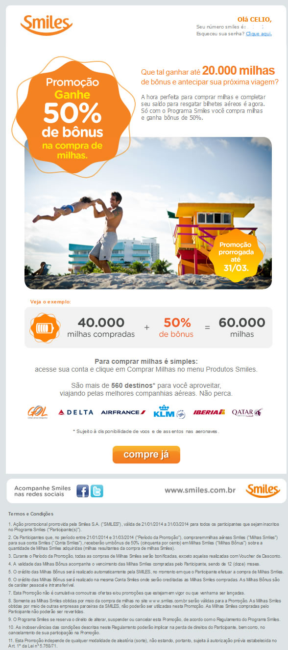 Smiles - Promoção de bônus na compra de milhas 2014-03-12