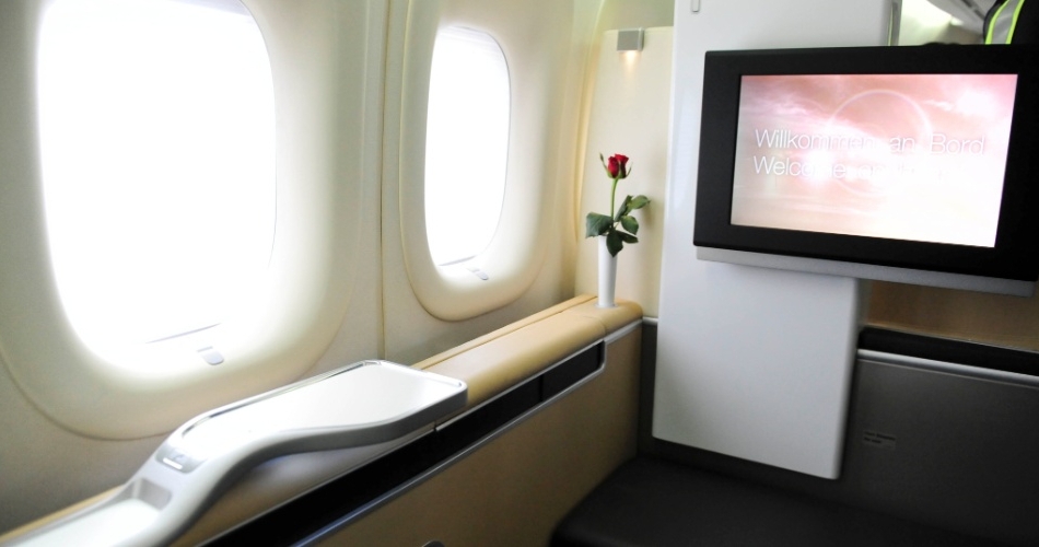 Visão da Primeira Classe no Boeing 747-800