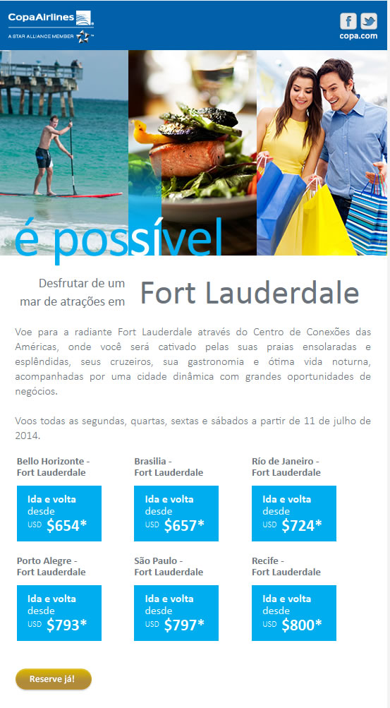 Copa voando para  Fort Lauderdales